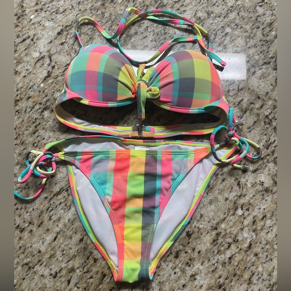 EUC Arizona Jeans Plaid Bikini With Push Up Top Size Small